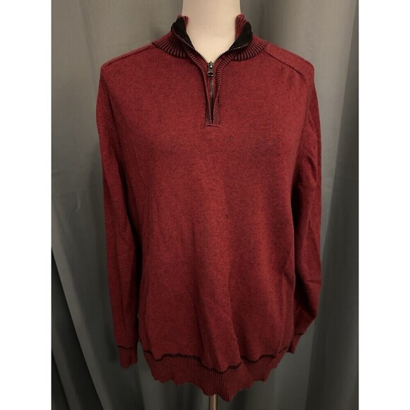 Carbon Size Large Maroon Quarter Zip Mock Neck Long Sleeve Men's Sweater Ribbed - Picture 1 of 6